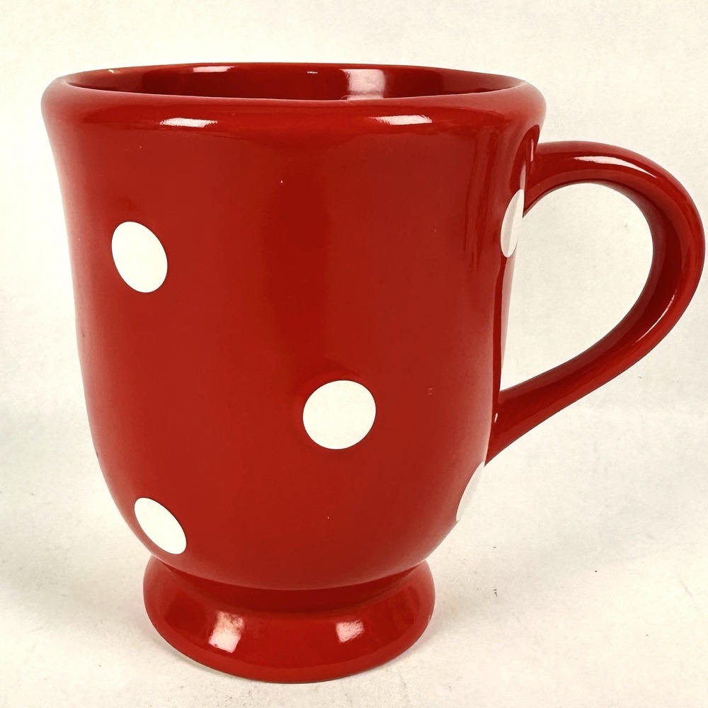 Terramoto Ceramic Red And White Polka Dot Coffee Mug Tea Cup